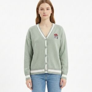 Thorn & Fable Sage Green Frog & Mushroom Embroidered Cardigan S Goblin Witchy